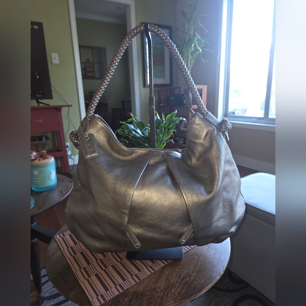 Clarks Silver Metallic Leather Hobo Bag